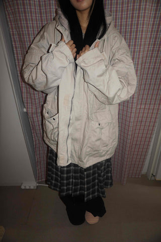 Washed Collar Midi Length Field Jacket