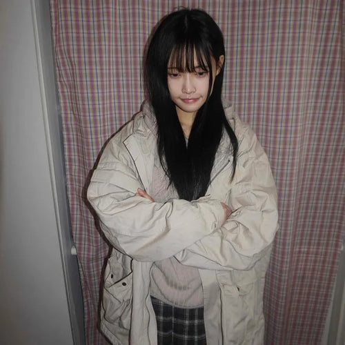 Washed Collar Midi Length Field Jacket