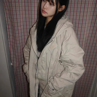 Washed Collar Midi Length Field Jacket