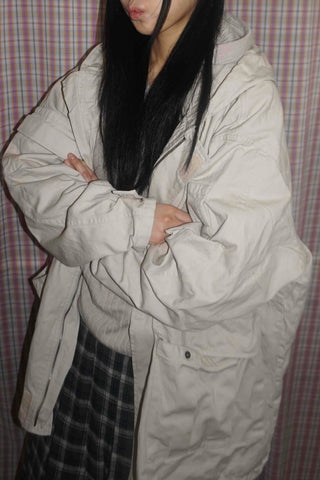 Washed Collar Midi Length Field Jacket