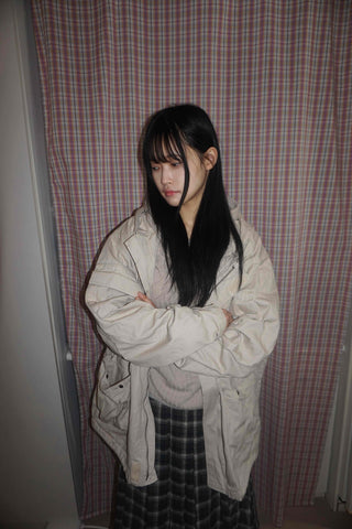 Washed Collar Midi Length Field Jacket