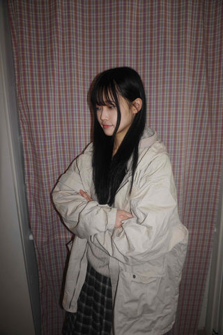 Washed Collar Midi Length Field Jacket