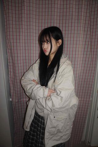 Washed Collar Midi Length Field Jacket