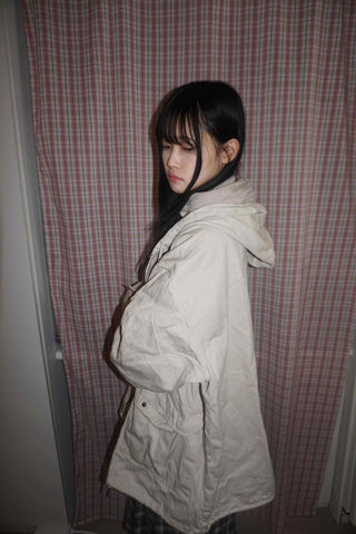 Washed Collar Midi Length Field Jacket