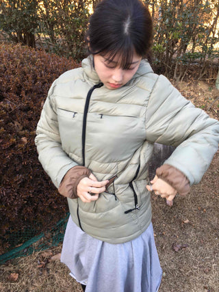 Soft Short Puff Sleeve Hooded Padded Jumper