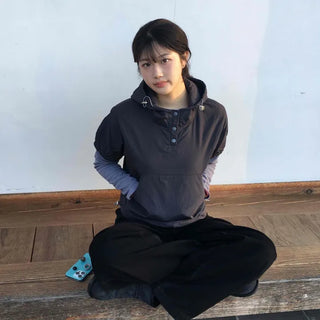 Two-tone Button Hood Drawstring Oversized Short Sleeve Hoodie