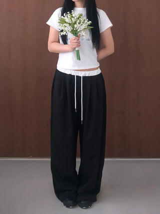 Soel Contrast Two Pintuck Wide Slacks