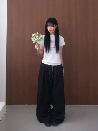 Soel Contrast Two Pintuck Wide Slacks