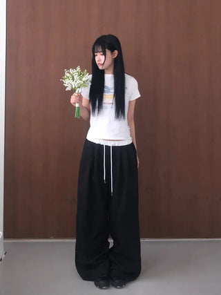 Soel Contrast Two Pintuck Wide Slacks