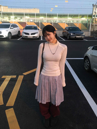 High-waisted A-line Pleated Layered Midi Skirt