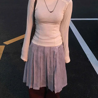 High-waisted A-line Pleated Layered Midi Skirt