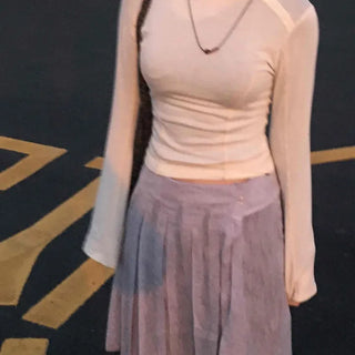 High-waisted A-line Pleated Layered Midi Skirt