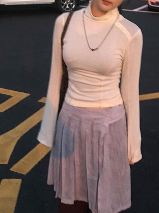 High-waisted A-line Pleated Layered Midi Skirt
