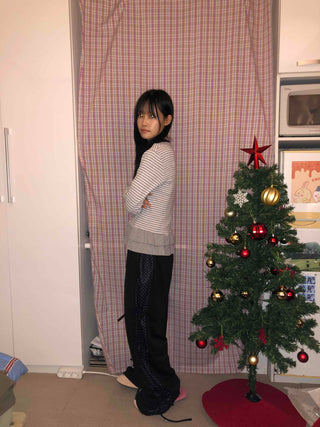 Striped Frill Button-Up Knit Cardigan