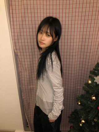 Striped Frill Button-Up Knit Cardigan
