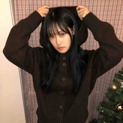 Simple Fit Button Knit Hooded Cardigan