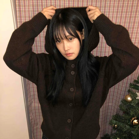 Simple Fit Button Knit Hooded Cardigan