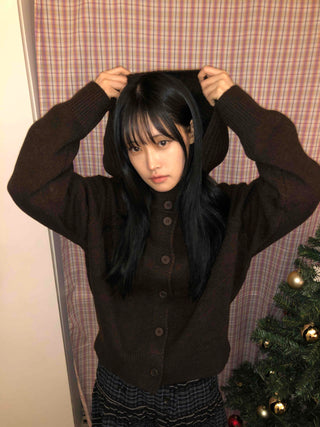 Simple Fit Button Knit Hooded Cardigan