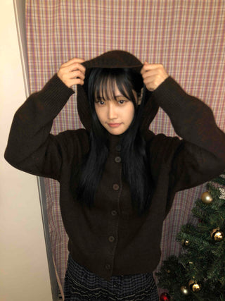 Simple Fit Button Knit Hooded Cardigan