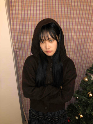 Simple Fit Button Knit Hooded Cardigan