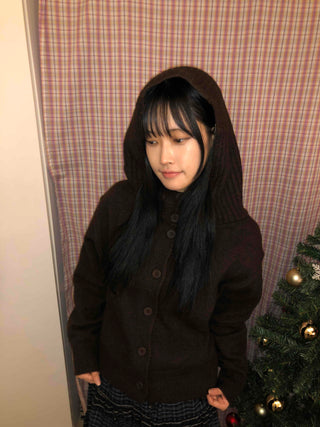 Simple Fit Button Knit Hooded Cardigan