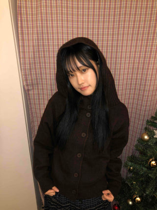 Simple Fit Button Knit Hooded Cardigan