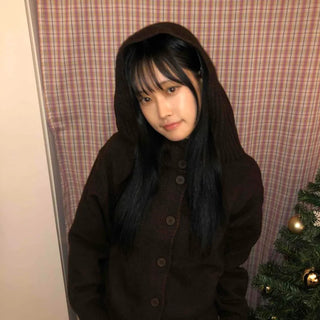 Simple Fit Button Knit Hooded Cardigan