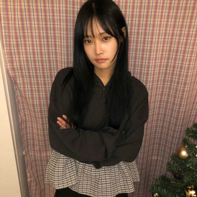 Check Frill Layered Hoodie