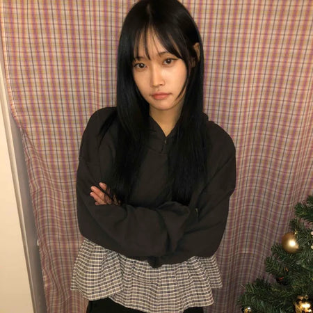 Check Frill Layered Hoodie
