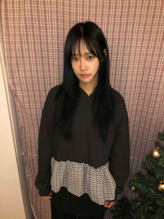 Check Frill Layered Hoodie