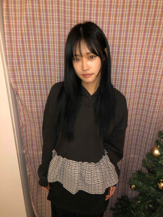 Check Frill Layered Hoodie