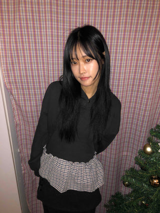 Check Frill Layered Hoodie