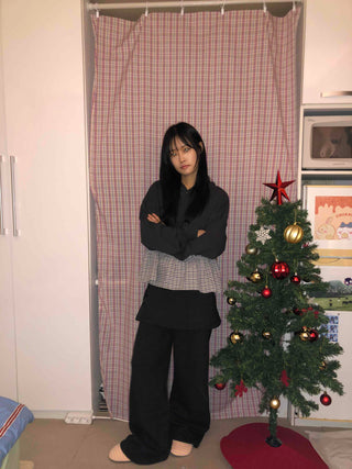 Check Frill Layered Hoodie