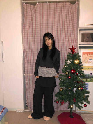 Check Frill Layered Hoodie