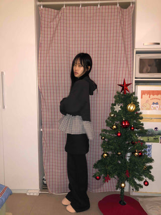 Check Frill Layered Hoodie