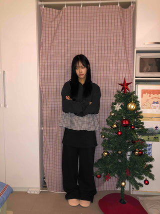 Check Frill Layered Hoodie