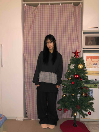 Check Frill Layered Hoodie