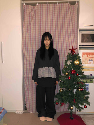 Check Frill Layered Hoodie