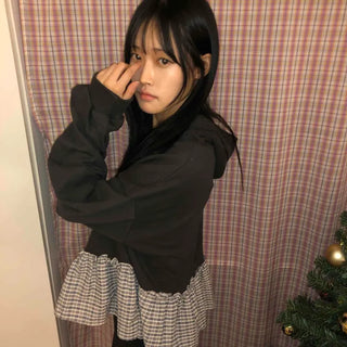 Check Frill Layered Hoodie