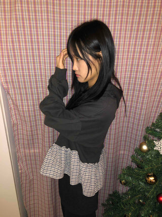 Check Frill Layered Hoodie