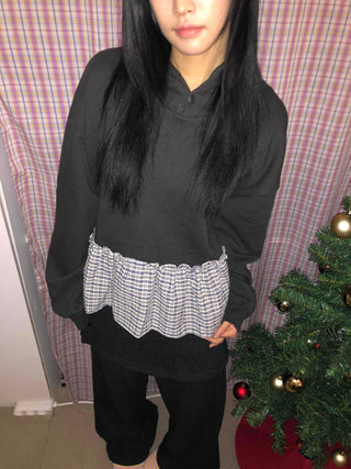 Check Frill Layered Hoodie