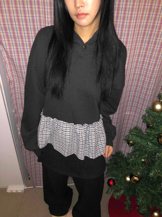 Check Frill Layered Hoodie