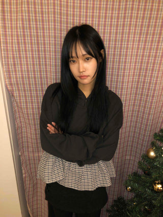 Check Frill Layered Hoodie