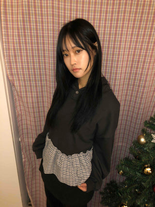 Check Frill Layered Hoodie