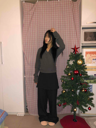 Cozy Elastic Waist Wide Skirt Button Pants