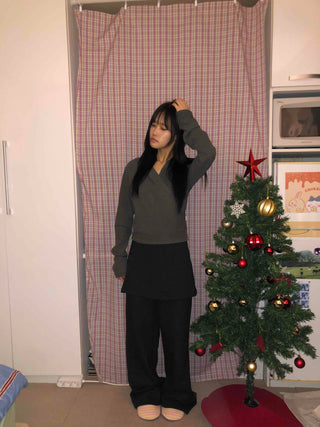 Cozy Elastic Waist Wide Skirt Button Pants