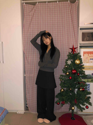 Cozy Elastic Waist Wide Skirt Button Pants