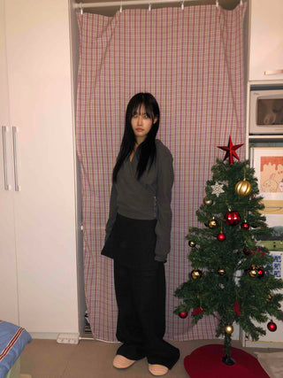 Cozy Elastic Waist Wide Skirt Button Pants