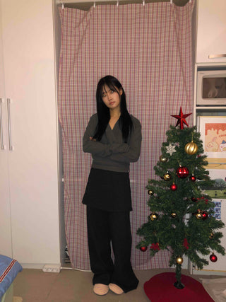 Cozy Elastic Waist Wide Skirt Button Pants
