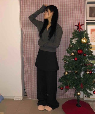 Cozy Elastic Waist Wide Skirt Button Pants